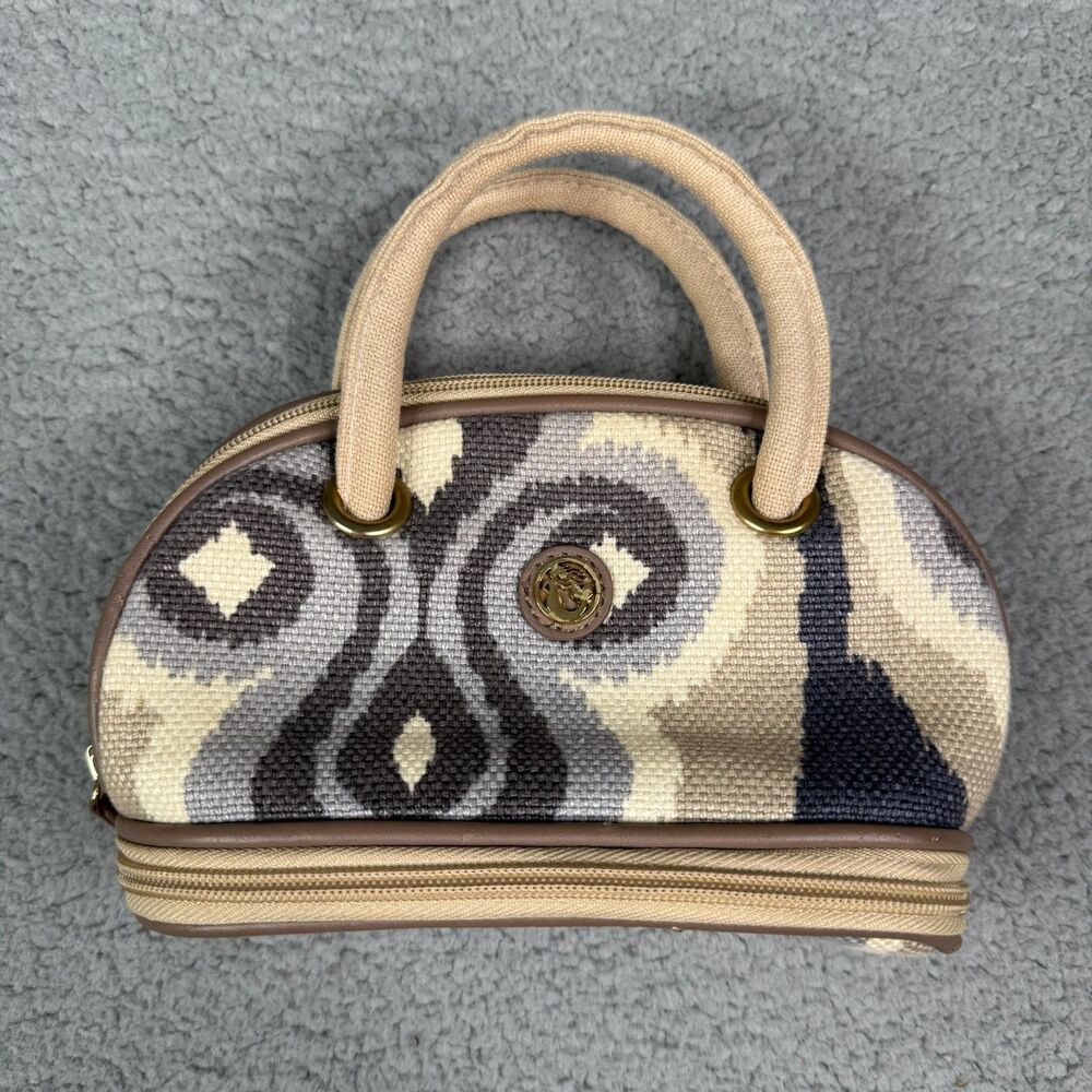 Spartina Daufuskie Island Linen Mini Satchel Handbag Leather Trim Zipper Neutral